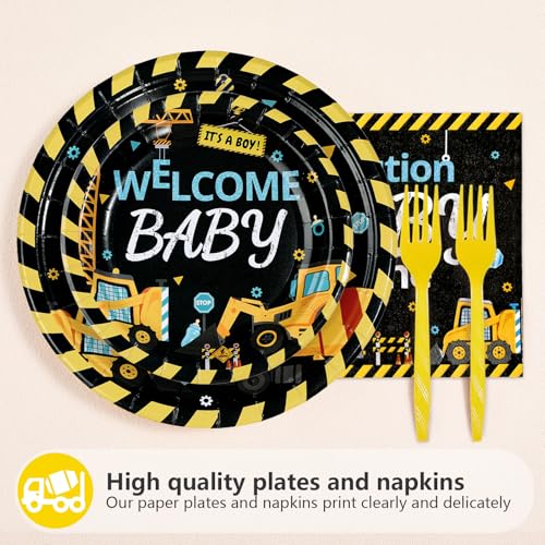 96 Pcs Construction Baby Shower Party Plates and Napkins - Grencian
