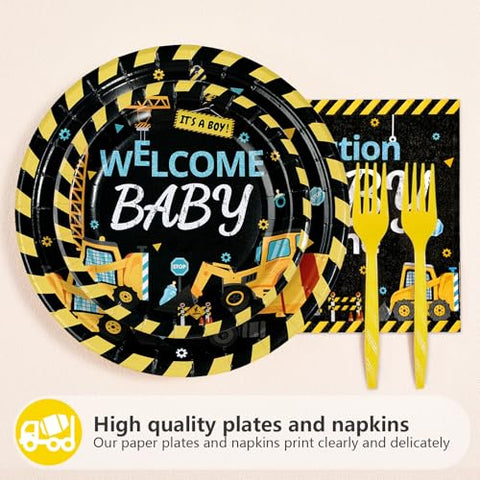 96 Pcs Construction Baby Shower Party Plates and Napkins - Grencian