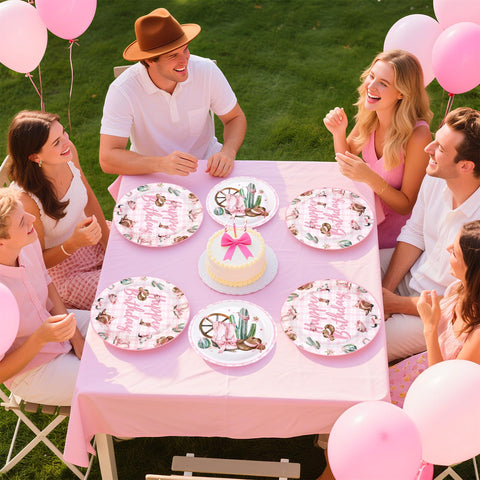 96 Pcs Coquette Bow Cowgirl Birthday Party Plates and Napkins - Grencian