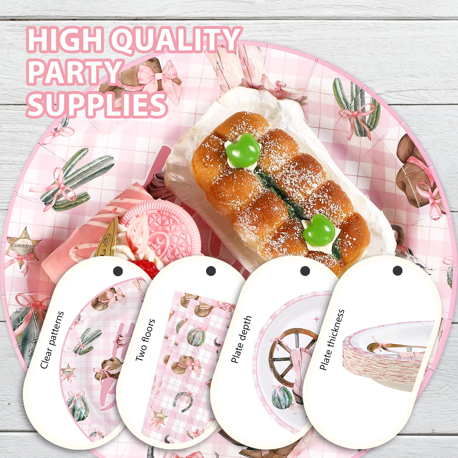 96 Pcs Coquette Bow Cowgirl Birthday Party Plates and Napkins - Grencian