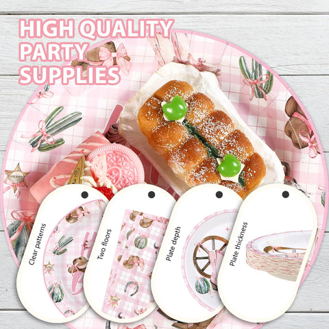 96 Pcs Coquette Bow Cowgirl Birthday Party Plates and Napkins - Grencian