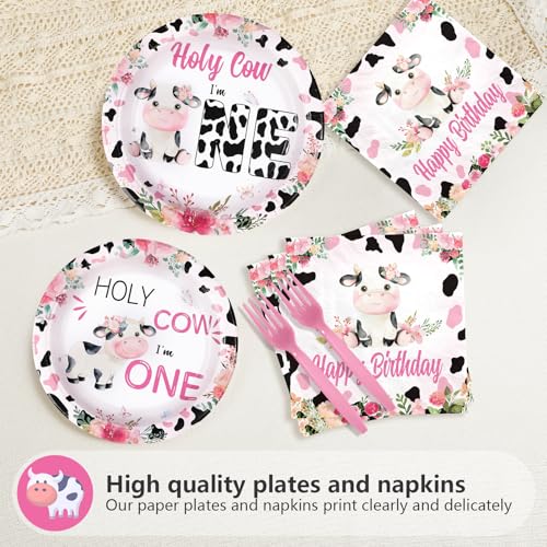 96 Pcs Cow 1st Birthday Party Plates and Napkins - Grencian