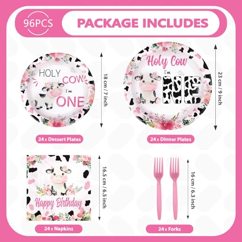 96 Pcs Cow 1st Birthday Party Plates and Napkins - Grencian