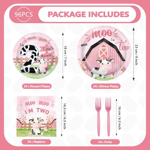 96 Pcs Cow 2nd Birthday Party Plates and Napkins - Grencian