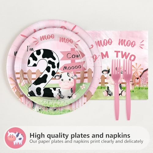 96 Pcs Cow 2nd Birthday Party Plates and Napkins - Grencian
