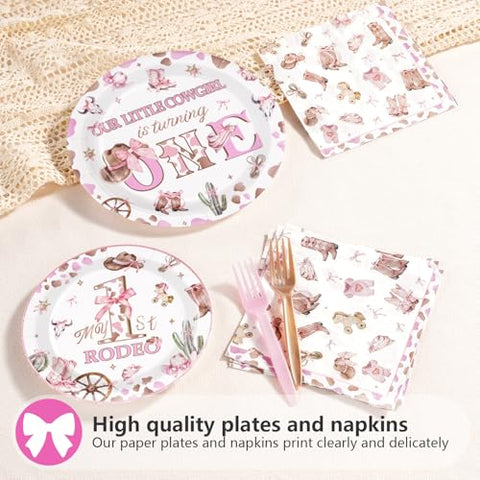 96 Pcs Cowgirl 1st Birthday Party Plates and Napkins