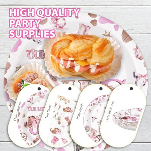 96 Pcs Cowgirl 1st Birthday Party Plates and Napkins