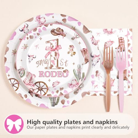 96 Pcs Cowgirl 1st Birthday Party Plates and Napkins