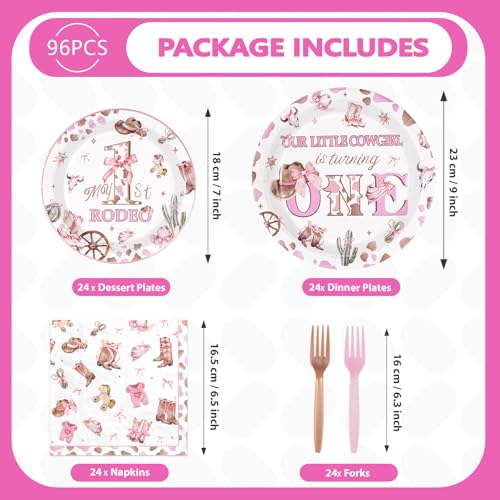 96 Pcs Cowgirl 1st Birthday Party Plates and Napkins