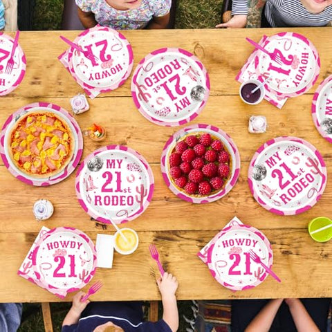 96 Pcs Cowgirl 21st Birthday Party Plates and Napkins - Grencian