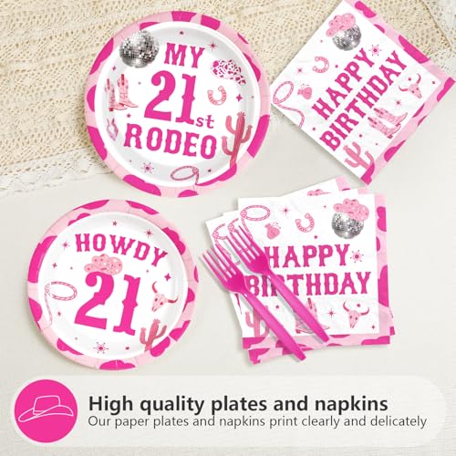 96 Pcs Cowgirl 21st Birthday Party Plates and Napkins - Grencian