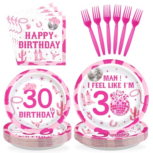 96 Pcs Cowgirl 30th Birthday Party Plates and Napkins - Grencian