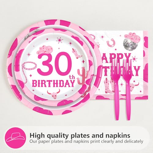 96 Pcs Cowgirl 30th Birthday Party Plates and Napkins - Grencian