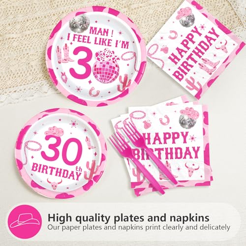 96 Pcs Cowgirl 30th Birthday Party Plates and Napkins - Grencian