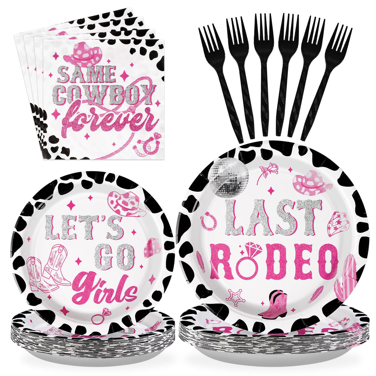 96 Pcs Cowgirl Party Plates and Napkins - Grencian