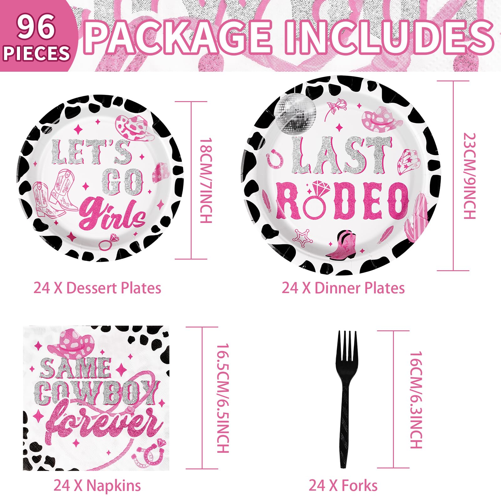 96 Pcs Cowgirl Party Plates and Napkins - Grencian