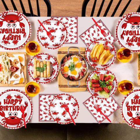 96 Pcs Crab Birthday Party Plates and Napkins