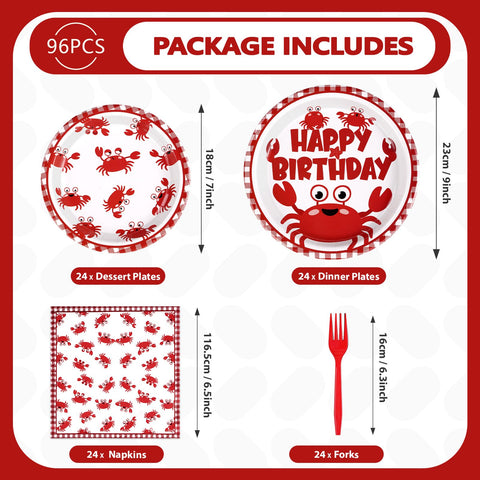 96 Pcs Crab Birthday Party Plates and Napkins
