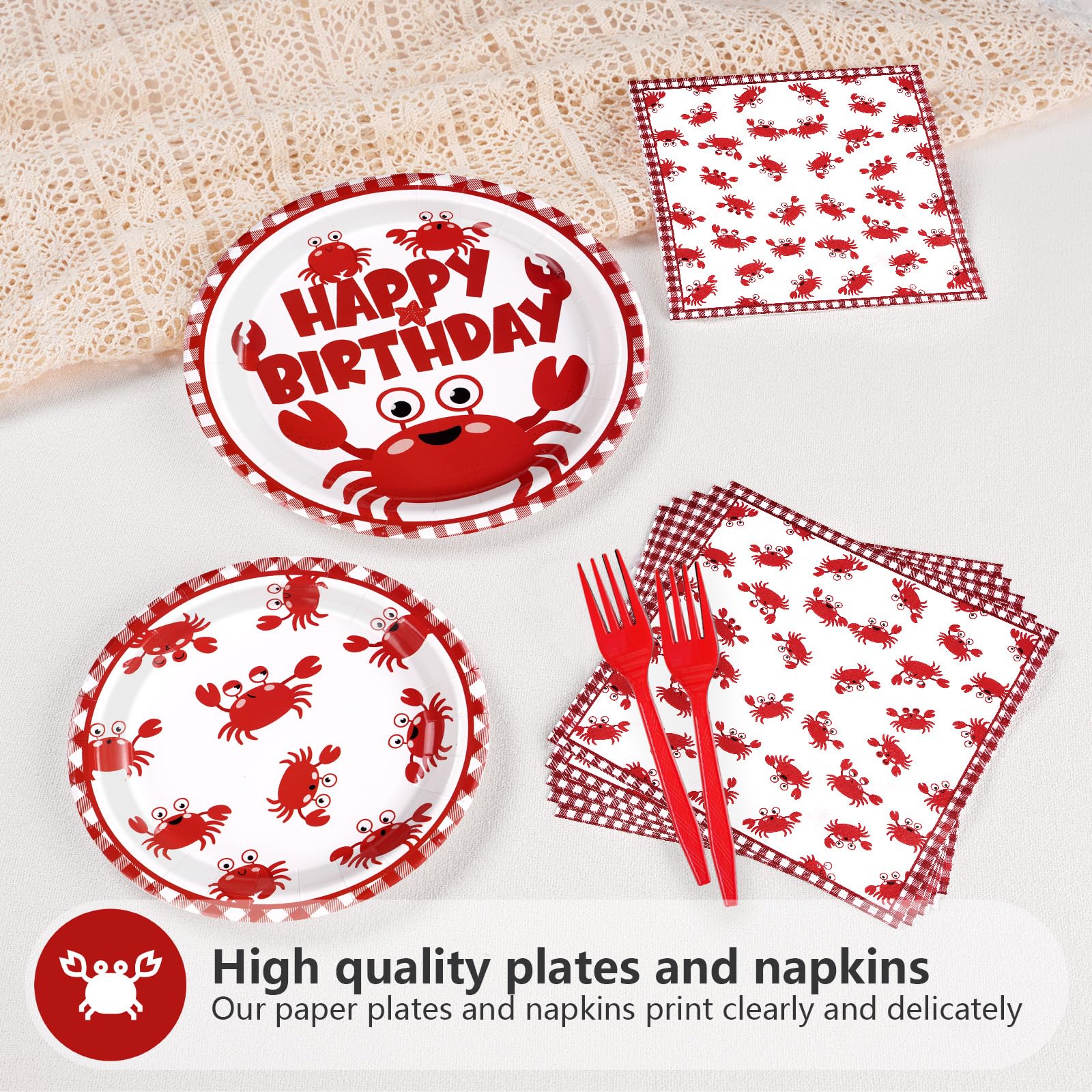 96 Pcs Crab Birthday Party Plates and Napkins