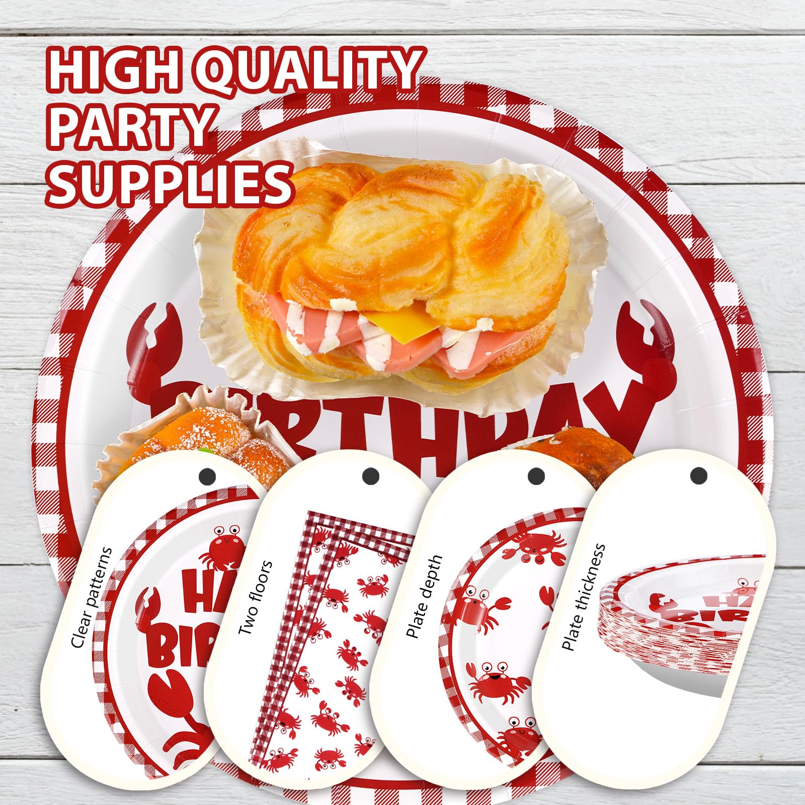 96 Pcs Crab Birthday Party Plates and Napkins