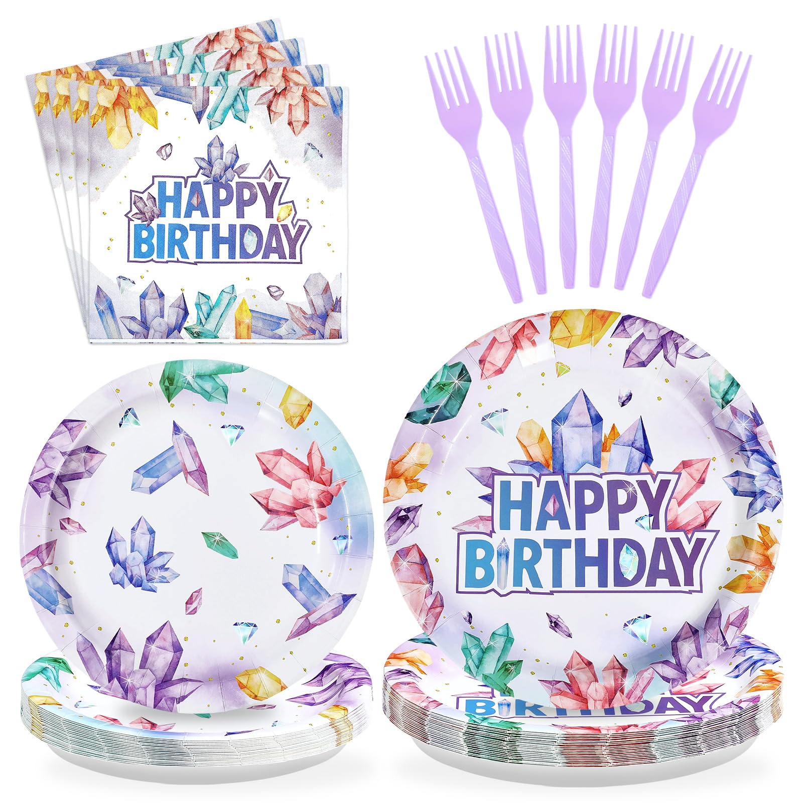 96 Pcs Crystal Birthday Party Plates and Napkins - Grencian