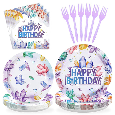 96 Pcs Crystal Birthday Party Plates and Napkins - Grencian