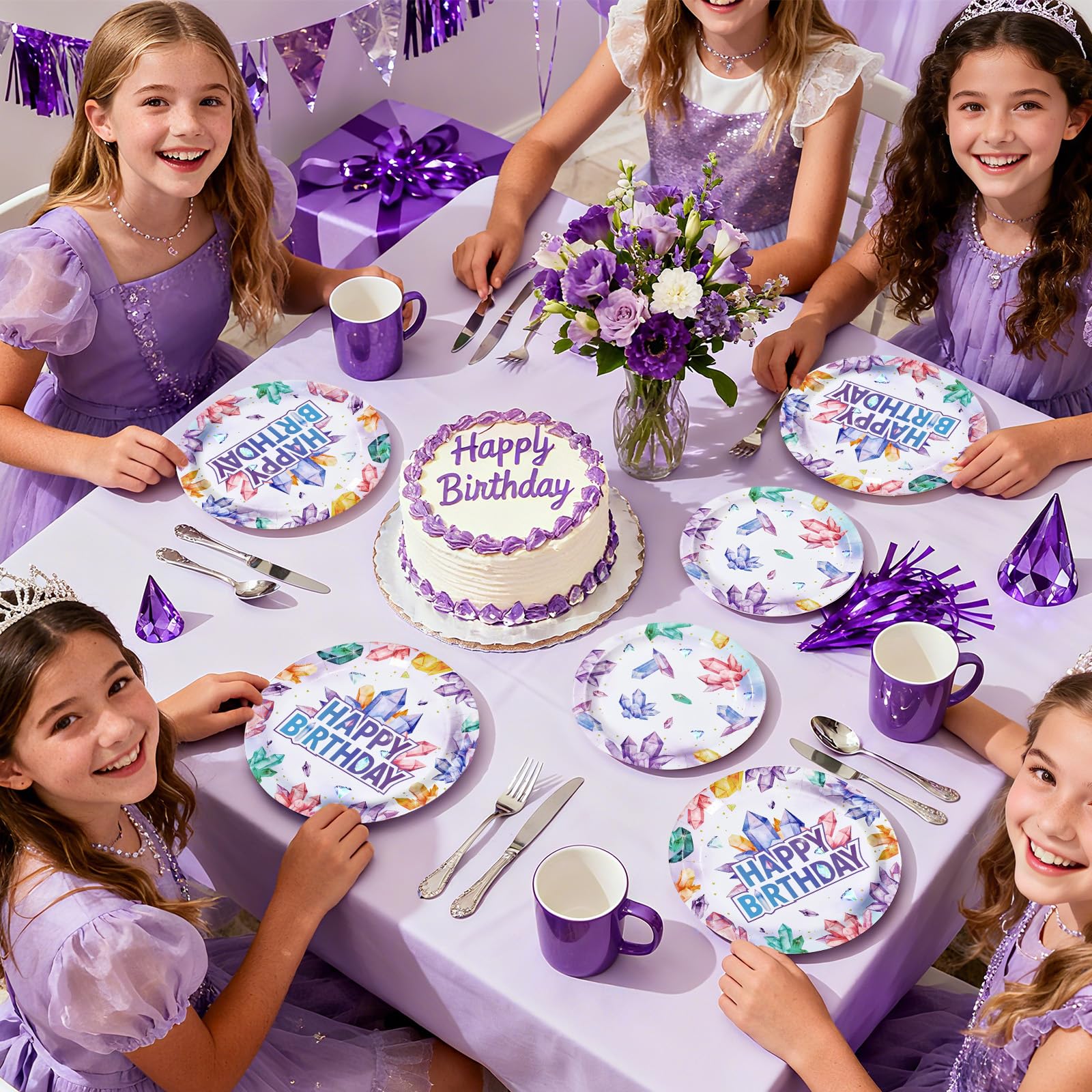 96 Pcs Crystal Birthday Party Plates and Napkins - Grencian