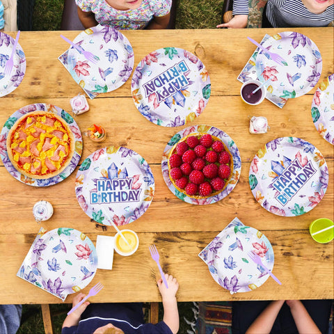 96 Pcs Crystal Birthday Party Plates and Napkins - Grencian