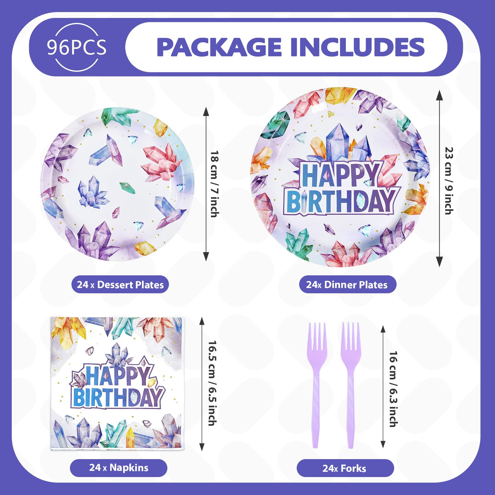 96 Pcs Crystal Birthday Party Plates and Napkins - Grencian