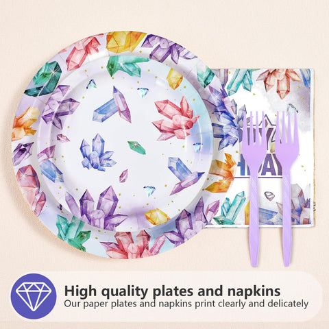 96 Pcs Crystal Birthday Party Plates and Napkins - Grencian