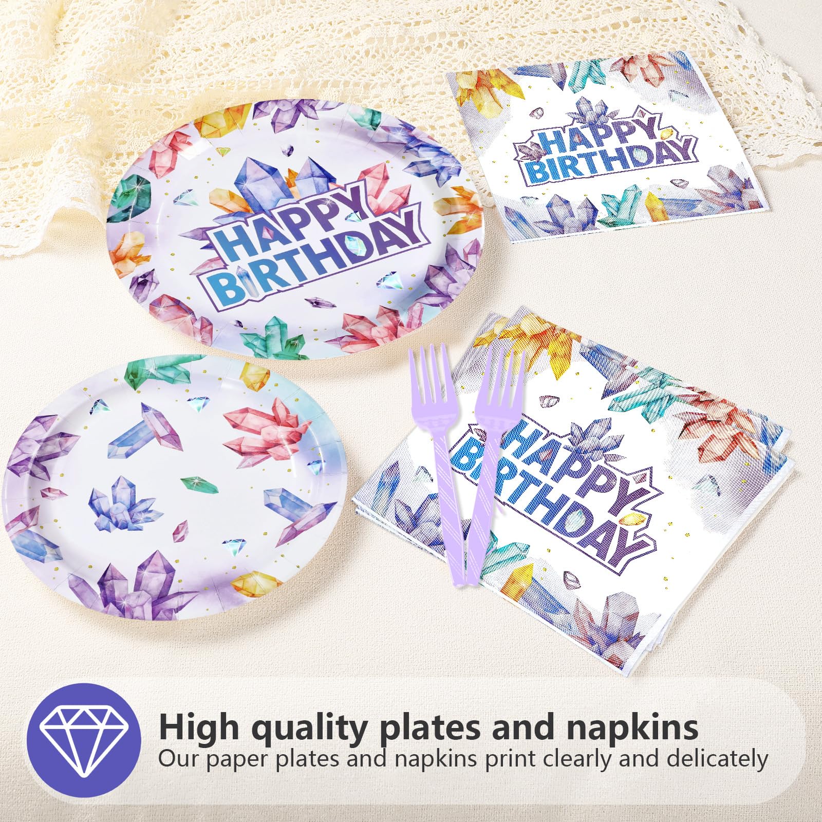 96 Pcs Crystal Birthday Party Plates and Napkins - Grencian