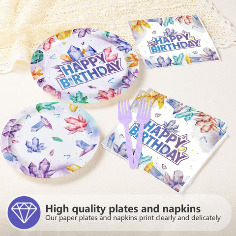 96 Pcs Crystal Birthday Party Plates and Napkins - Grencian