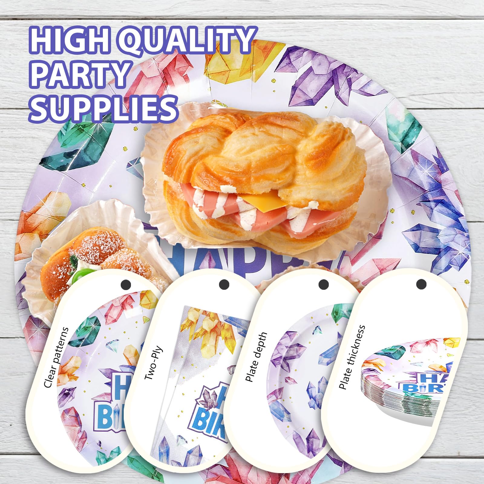 96 Pcs Crystal Birthday Party Plates and Napkins - Grencian