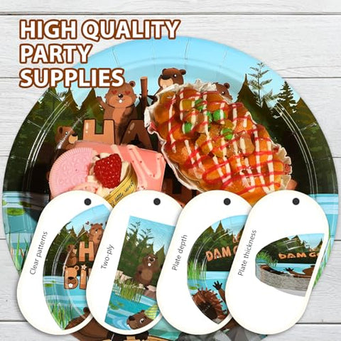 96 Pcs Cute Beaver Birthday Party Plates and Napkins - Grencian