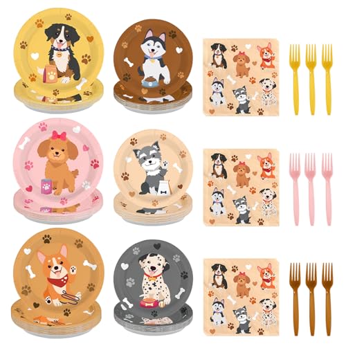 96 Pcs Cute Dog Party Plates and Napkins - Grencian
