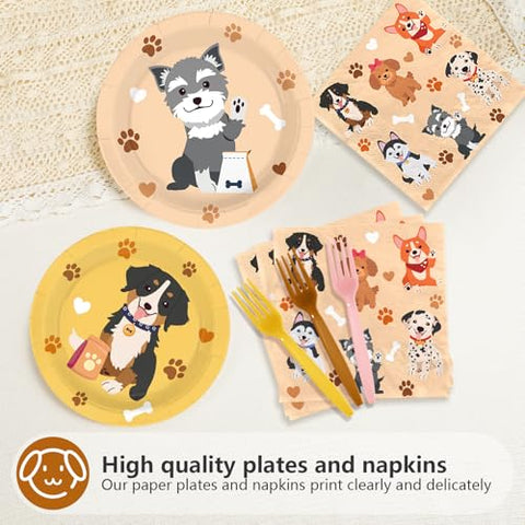96 Pcs Cute Dog Party Plates and Napkins - Grencian