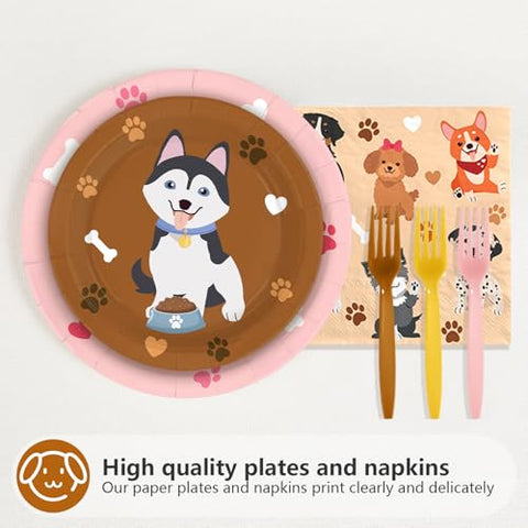96 Pcs Cute Dog Party Plates and Napkins - Grencian
