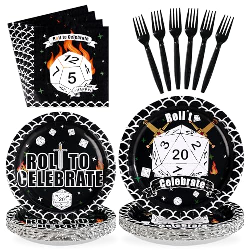 96 Pcs D20 Dice Party Plates and Napkins - Grencian