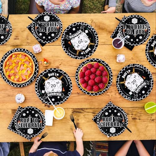 96 Pcs D20 Dice Party Plates and Napkins - Grencian