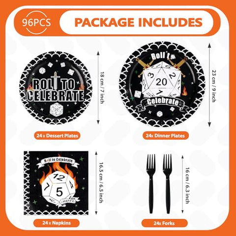 96 Pcs D20 Dice Party Plates and Napkins - Grencian
