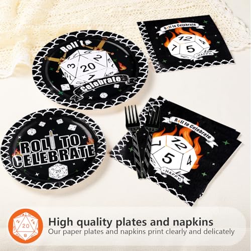 96 Pcs D20 Dice Party Plates and Napkins - Grencian