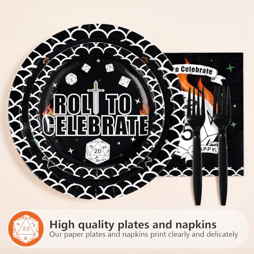 96 Pcs D20 Dice Party Plates and Napkins - Grencian