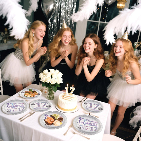 96 Pcs Dancing Queen 17th Birthday Party Plates and Napkins - Grencian