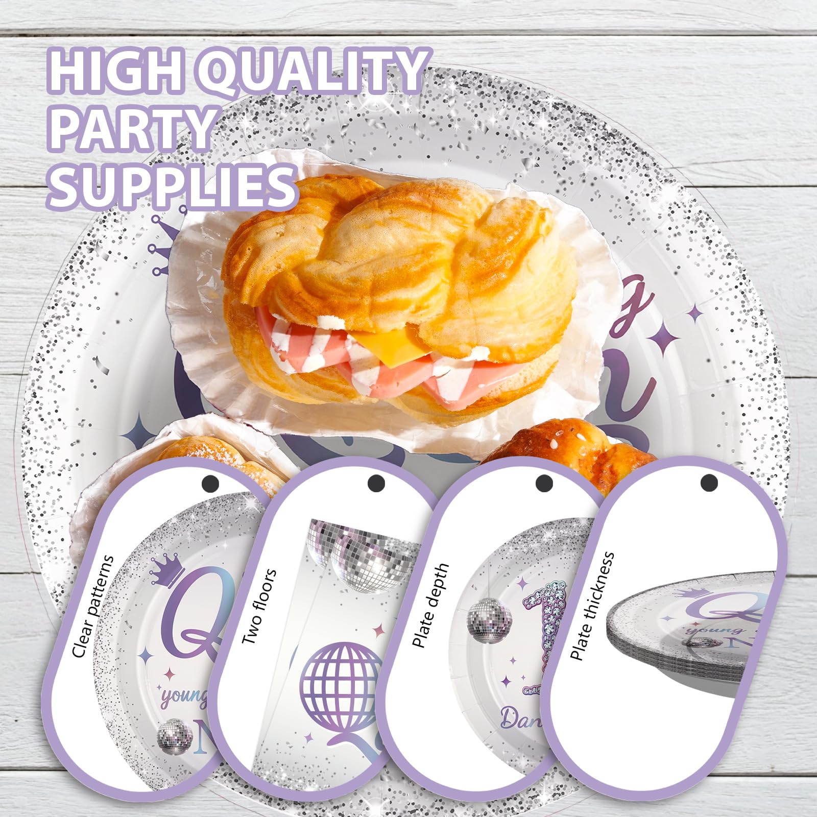 96 Pcs Dancing Queen 17th Birthday Party Plates and Napkins - Grencian