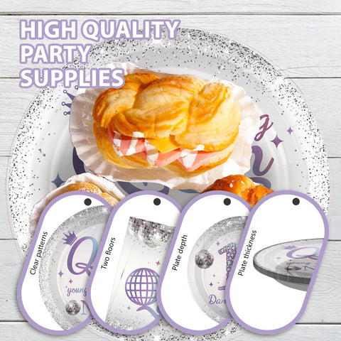 96 Pcs Dancing Queen 17th Birthday Party Plates and Napkins - Grencian
