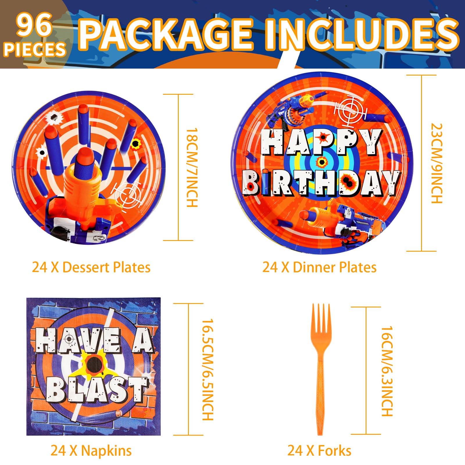 96 Pcs Dart War Party Plates and Napkins - Grencian