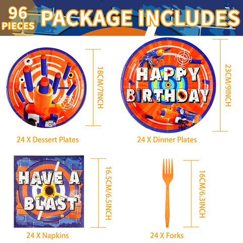 96 Pcs Dart War Party Plates and Napkins - Grencian