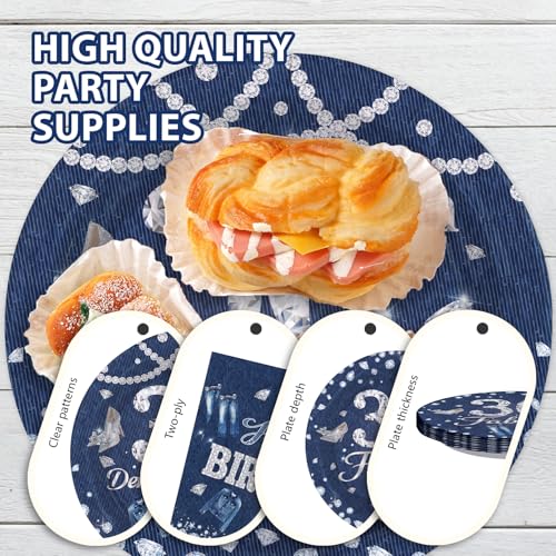 96 Pcs Denim Diamonds 30th Birthday Party Plates and Napkins - Grencian