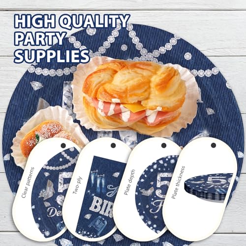 96 Pcs Denim Diamonds 50th Birthday Party Plates and Napkins - Grencian