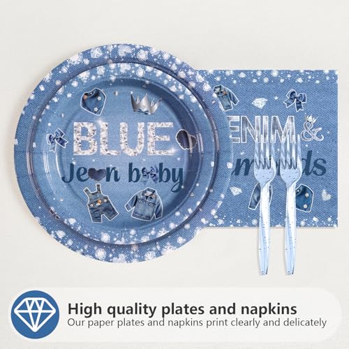 96 Pcs Denim Diamonds Baby Shower Party Plates and Napkins - Grencian